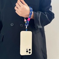 Tali Gantungan Ponsel Pendek Motif Hati Korea Warna-warni, Tali Lanyard Pergelangan Tangan Rajut Tangan dari Tali Polyester Anti Jatuh dengan Pengait