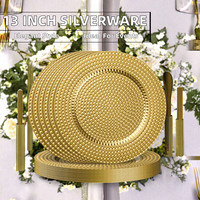 Assiettes de présentation rondes élégantes de 13 pouces en plastique écologique lavable pour dîner, mariage, baby shower, anniversaire
