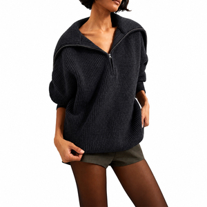 <span class=keywords><strong>Pull</strong></span> en maille surdimensionné pour <span class=keywords><strong>femme</strong></span>, col marin, demi-zip, en mélange de coton, côtelé, épais, style pêcheur, personnalisé, vente en gros - Product Image 1