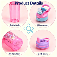 Bouteille d'eau pour enfants 480 ml sans BPA en Tritan avec paille, motif dessin animé mignon, anti-fuite, compatible eau bouillante, pour l'école, les activités de plein air et les voyages