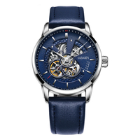 Jam Tangan Mekanik Pria Desain Hollow-out Tahan Air Kulit Asli Dial Besar Modis dan Trendi Terlaris