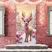Housse de porte de Noël amusante avec Père Noël, chiens mignons, cheminée, boîtes cadeaux, bannière de porte rouge, décoration intérieure et extérieure personnalisable