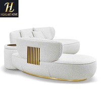 Canapé sectionnel contemporain en bouclette crème italienne avec base en acier inoxydable doré pour villa et hôtel