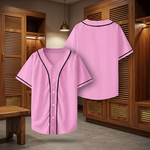 Maillot de baseball col en V uni, mode quotidienne décontractée, manches courtes, polyester, pour femmes et hommes, grande taille, rose - Product Image 4