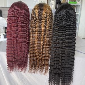 วิกผมลอนลึกสีดำ 13x6  ไฮไลท์สี 99J สีธรรมชาติ ผมแท้ 100% ความหนาแน่น 180% ยาวพิเศษ - Product Image 1