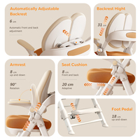 Chaise d'étude ergonomique moderne en plastique pour enfants, double dossier, hauteur réglable, repose-pieds, roulettes à verrouillage par gravité, sécurité, école, maison, salle de sport