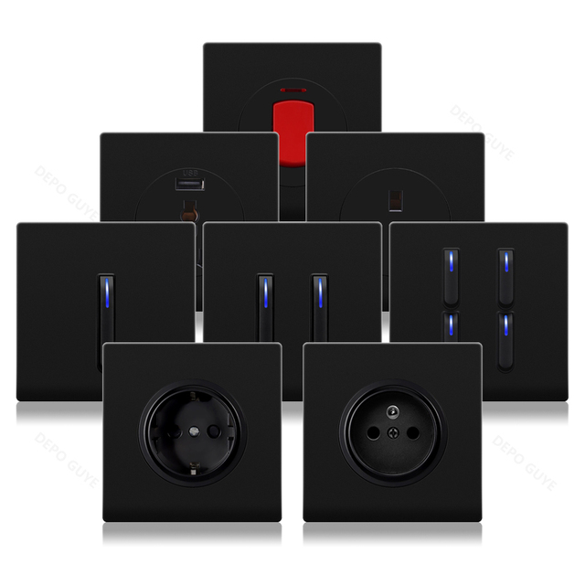 Luxury European Universal 220v Electrical Plastic Switches and Sockets Piano Key Light Wall Switches Panel With Led Indicator