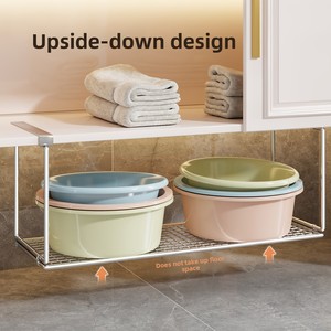 Metal Washbasin Storage Rack Single Tier Under-Cabinet Organizer <b>Bathroom</b> Towel Hanger Hanging Gadget <b>Shelf</b> - Product Image 1