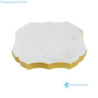 RYWN54-A Plateau en céramique jaune émaillée de style vintage de la dynastie Ming avec motif floral et papillon en relief