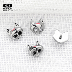 Fox Head <b>Titanium</b> Lip <b>Stud</b> Earrings G23 ASTM F136 6.3mm White Black Zircon Prong Setting Body Jewelry - Product Image 4