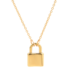 <span class=keywords><strong>Cadena</strong></span> minimalista <span class=keywords><strong>de</strong></span> acero inoxidable chapado en oro <span class=keywords><strong>de</strong></span> 18K con <span class=keywords><strong>candado</strong></span>, collar con colgante, para mujeres y niñas - Product Image 1