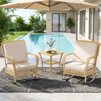 Ensemble de chaises à bascule en rotin de qualité supérieure pour patio, 3 pièces, chaise à bascule en rotin d'extérieur avec table basse