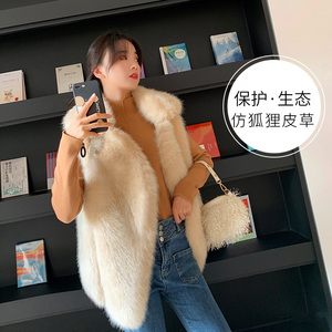 Gilet mi-long en fausse fourrure pour femme, gilet chaud sans manches en fourrure de renard pour l'hiver, vente en gros tendance - Product Image 4