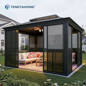 Pavillon <span class=keywords><strong>de</strong></span> <span class=keywords><strong>jardin</strong></span> en aluminium robuste 12*16 pieds avec toit rigide, système <span class=keywords><strong>de</strong></span> drainage intégré, résistant au vent, véranda extérieure - Product Image 2