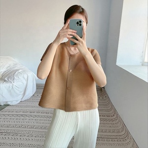 Chaqueta Corta Plisada de Verano para <span class=keywords><strong>Mujer</strong></span>, Cárdigan Fino de Manga Corta con Botones, Top Informal - Product Image 3