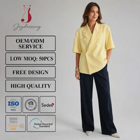 Jas Wanita Lengan Pendek Bahan Polyester Model Santai Kerah Notch Jahitan Rapi Butik Pakaian Luar OEM ODM