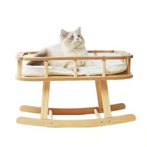 Cama para mascotas sencilla y fresca de verano, naranja, con diseño sólido, hamaca de madera para gatos, nido de tela transpirable, bambú solar para el disfrute - Product Image 4
