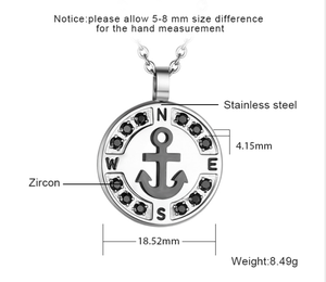 Collana con Ciondolo a Forma di Ancora e Bussola in Acciaio Inox 316 con Logo Personalizzato, Gioielli da Uomo con Zirconia Cubica Nera 5A, Simbolo della Libertà - Product Image 2