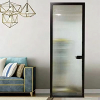 Porte intérieure en aluminium et verre de style moderne avec design ultra-étroit, garantie de 5 ans, solution complète pour salle de bain et toilettes