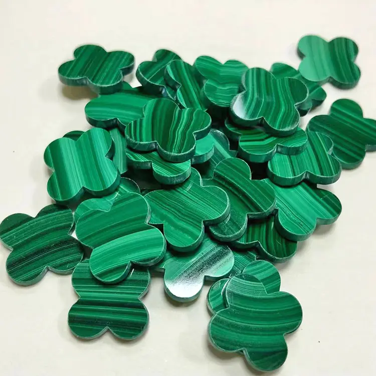 Wholesale Full Size Natural Green Malachite Four Leaf Clover Loose Gemstone High Quality Green Malachite