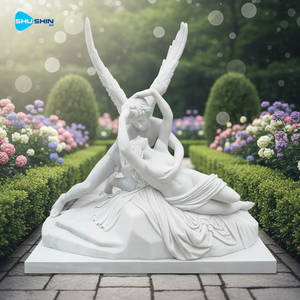 ギリシャ彫刻 キューピッドとプシュケ 手作りの白い大理石彫刻 屋外庭園・墓地用 - Product Image 5