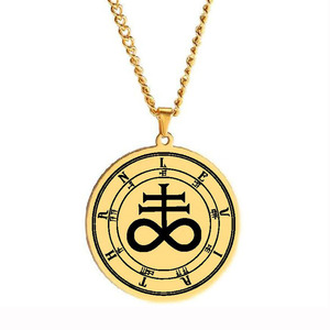 HLSS654 Leviatán evocación Sufur cruza satanismo símbolo satánico talismán grabado con láser collar con colgante de acero inoxidable - Product Image 1