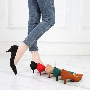 Chaussures à Petits Talons pour Femme, <span class=keywords><strong>Escarpins</strong></span> en Daim à Bout Pointu avec Talons Aiguilles, Rehaussantes, Motif Uni, Semelle Intérieure en Caoutchouc et Bois - Product Image 5