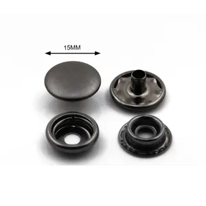 High quality metal accessories Black nickel matt finished round brass material 15mm metal snap button