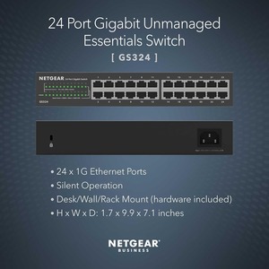 <span class=keywords><strong>NETGEAR</strong></span> <span class=keywords><strong>24</strong></span>-<span class=keywords><strong>Port</strong></span> <span class=keywords><strong>Gigabit</strong></span> Ethernet không được quản lý yếu tố cần thiết chuyển đổi (gs324)-Máy tính để bàn, tường, hoặc Rackmount, hoạt động im lặng - Product Image 2