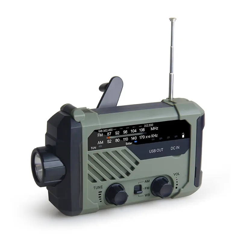 높은 품질 도매 손 크랭크 NOAA AM FM 날씨 라디오 손전등 비상