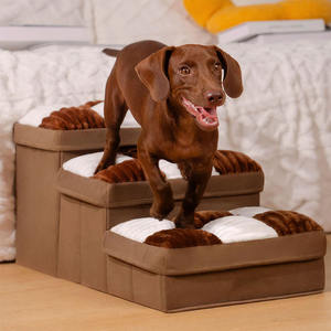 Özelleştirilmiş Toptan Satış Ekolojik 3 Adımlı Katlanır Köpek Merdiveni Peluş ve Rahat Köpek ve Kedi Rampaları ve Saklanabilir Evcil Hayvan Basamakları - Product Image 1