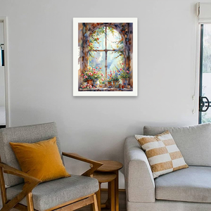 Kit de pintura de ventana de flores por números para adultos-Flores en maceta DIY por Ventana arqueada rústica 16x20 pulgadas, regalos de arte sin marco - Product Image 4