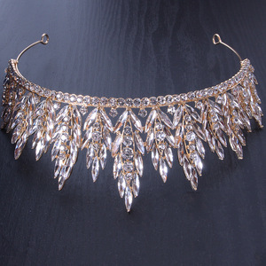 Couronne de mariée occidentale <span class=keywords><strong>à</strong></span> feuilles entières et cristaux étincelants, coiffe de princesse pour fille, accessoires pour cheveux en alliage et strass - Product Image 3