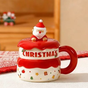 Juego de tazas de cerámica navideñas de 400 ml con tapa, diseño de Papá Noel de dibujos animados, para regalos de fiesta - Product Image 6