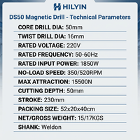 Perceuse magnétique industrielle HILYIN DS50 1850W, diamètre max. 50mm, adhérence 15500N, queue Weldon