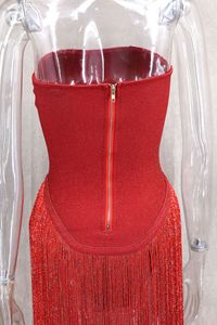 Fashion Design Long Tassel Patchwork <strong>Strapless</strong> Bandage <strong>Bodysuit</strong> Women Sexy High Street Evening Party Nightclub Hotwife Outfit - Product Image 3
