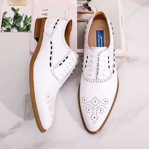 Chaussures Richelieu en Cuir Blanc Haut de Gamme pour Hommes – Idéales pour le Bureau, les Affaires et les Fêtes – Personnalisables avec Amorti – Collection Automne - Product Image 1