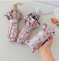 Parasol pliant de style coréen avec bordure en dentelle, protection UV, anti-UV, parapluie floral princesse pour femmes, adapté à la pluie et au soleil