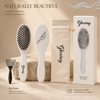 Brosse démêlante et coiffante en bois à poils de sanglier naturels et nylon avec logo personnalisé pour extensions de cheveux, perruques et tissages, avec nettoyeur de brosse