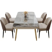 Table à manger et chaise de roche taille appartement lumière luxe moderne simple table à manger rectangulaire en marbre en acier inoxydable