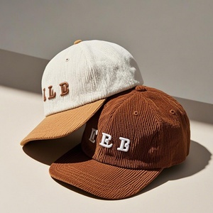 Casquette de baseball sportive personnalisée en velours côtelé bicolore, style hip-hop, à 5 panneaux, visière plate, pour skateboard, avec fermeture snapback - Product Image 4