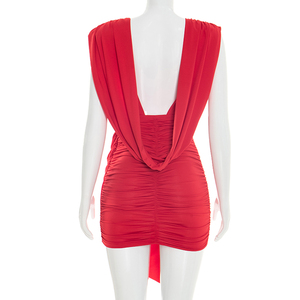 Viviblook D26DS053 Women Spring Summer Dresses New Elegant Sexy Deep V-Sleeveless Hollow Pleated <b>Mini</b> Party Dress - Product Image 4