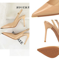 Chaussures à talons hauts Y1991 pour femmes, en cuir verni, à bout pointu, avec bride arrière, talons aiguilles, sandales, escarpins de bureau, chaussures habillées pour femmes