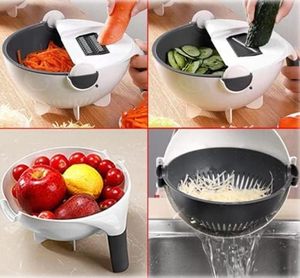 Accessoires de cuisine, outil de préparation alimentaire multifonctionnel, hachoir à légumes 9 en 1, râpe à légumes manuelle avec panier de drainage - Product Image 2