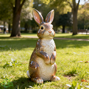 SENZHAO Glossy Finish Fiberglass Bunny Sculpture Outdoor Life Size Resin Rabbit <b>Statue</b> for Garden Lawn Yard Decoration - Product Image 5