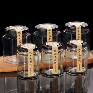 Pot en verre hexagonal de 45 ml à 730 ml avec couvercle à vis transparent, sérigraphie, couleurs personnalisées pour sauces, miel, confitures et conserves - Product Image 2