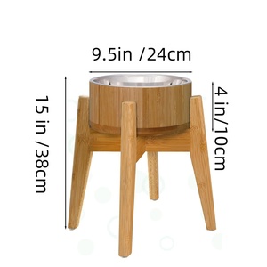 ชามอาหารสุนัขยกสูง15นิ้วสำหรับสุนัขพันธุ์ใหญ่-74ออนซ์ที่ใส่อาหารทำจากไม้ไผ่พร้อมจานสแตนเลส - Product Image 4