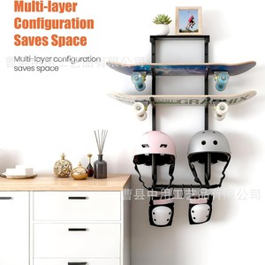<b>Wall</b>-<b>mounted</b> Skateboard Storage Rack Wooden Helmet <b>Shelf</b> Punch Free <b>Wall</b> Storage Unit - Product Image 4