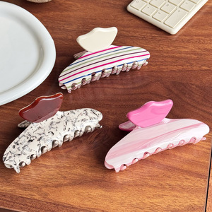 EASY Fermaglio per capelli a coda di cavallo in acetato fatto a mano, con motivo geometrico a righe colorate, alla moda, di alta qualità, per donna - Product Image 2