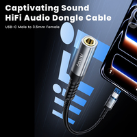 Adaptateur audio haute résolution Toocki HiFi femelle USB-C vers 3,5 mm et puce de décodage DAC avec connecteur plaqué or pour la musique à domicile
